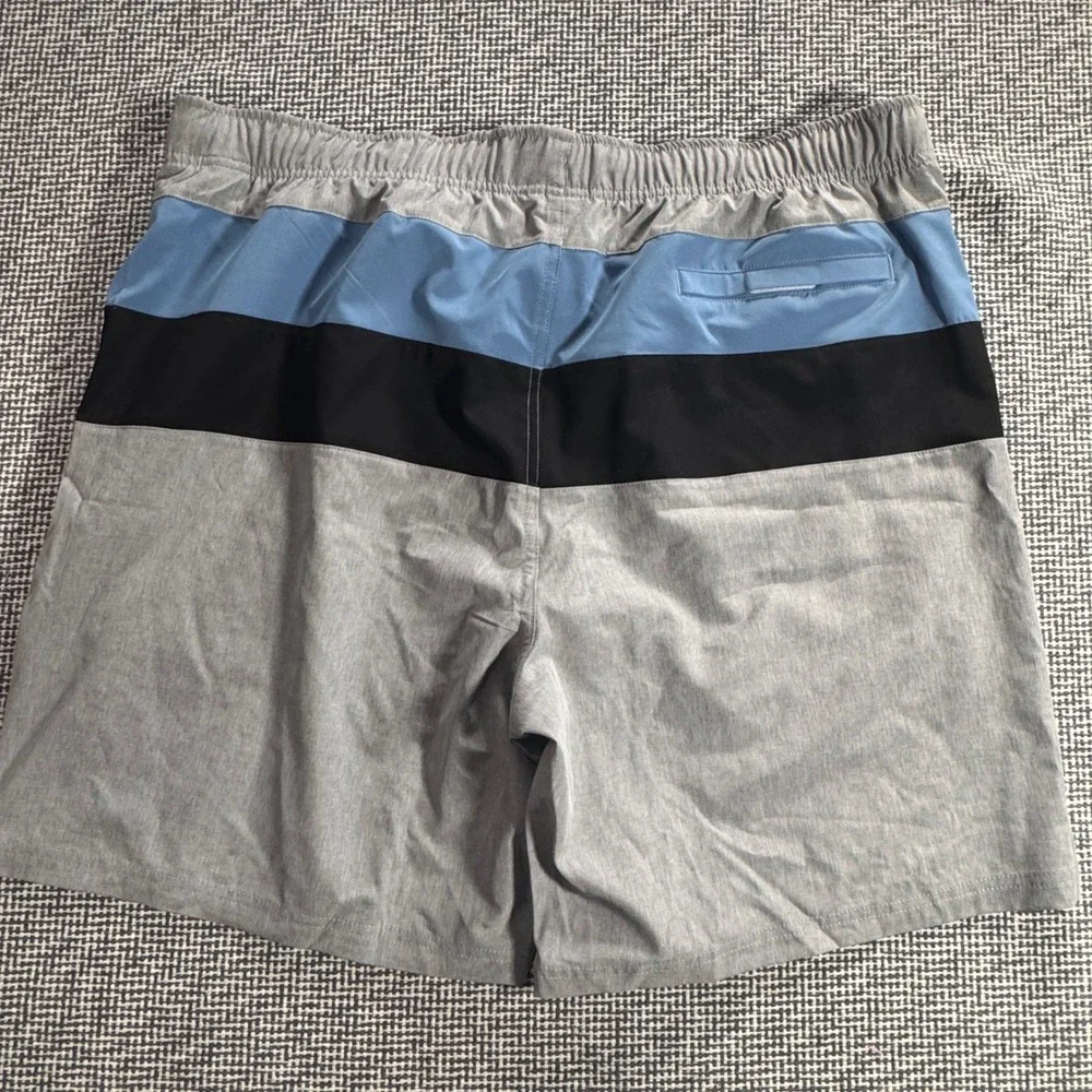 Nautica Mens XXL Classic Fit Colorblock Swim Trunks Grey Blue Black Stretch